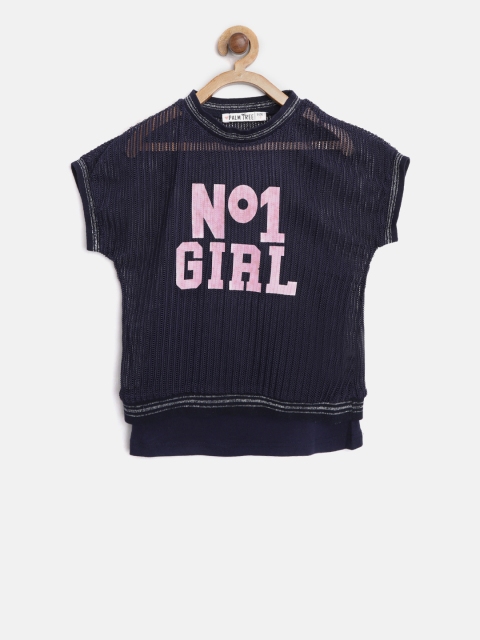

Palm Tree Girls Navy Blue Self Design Top