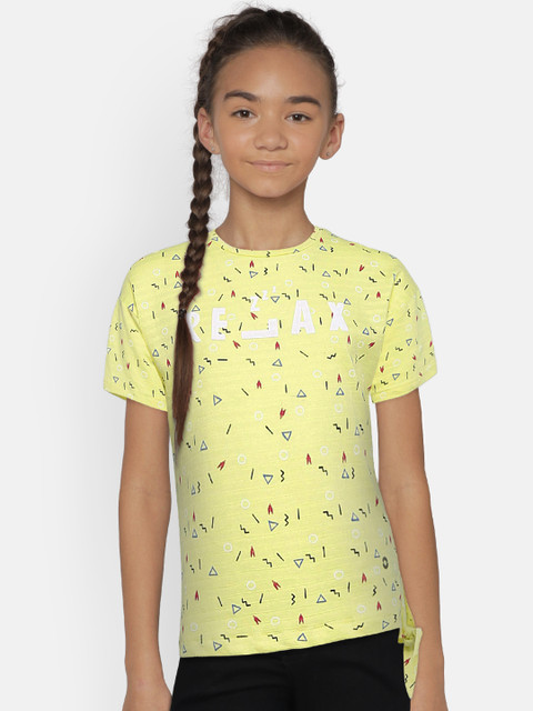 

Gini and Jony Girls Yellow Printed Pure Cotton Top