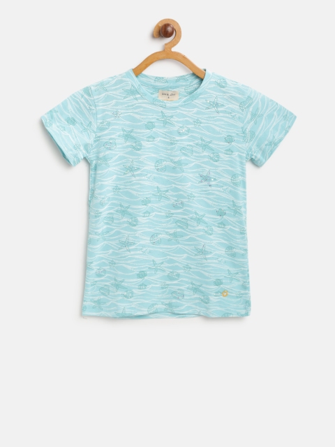 

Gini and Jony Girls Blue Printed Round Neck T-shirt