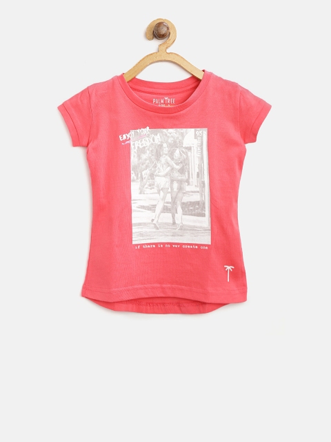 

Palm Tree Girls Pink Printed Round Neck T-shirt