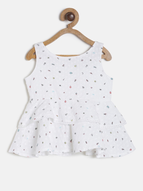 

Palm Tree Girls White Printed Peplum Top