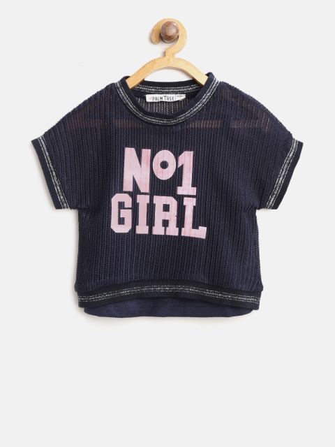 

Palm Tree Girls Navy Printed Top, Navy blue