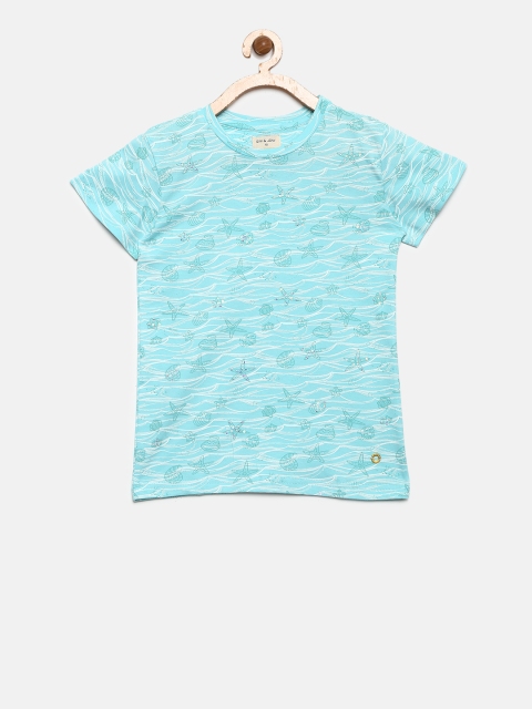 

Gini and Jony Girls Blue Printed Round Neck T-shirt