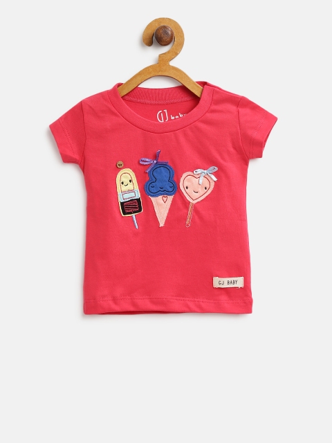 

Gini and Jony Girls Pink Applique Detail Round Neck Pure Cotton T-shirt
