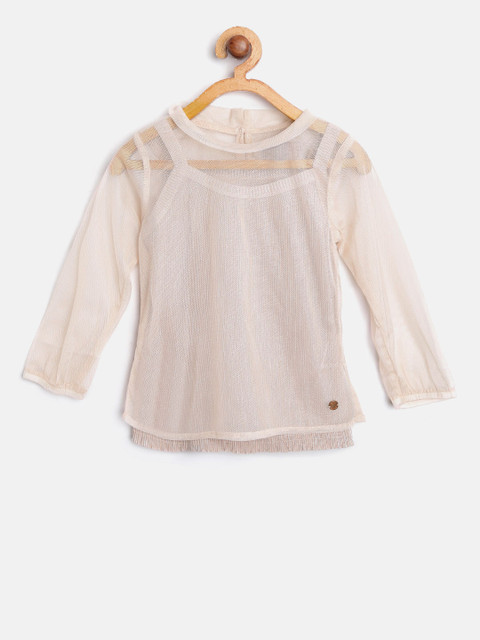 

Gini and Jony Girls Peach-Coloured Net Solid Top