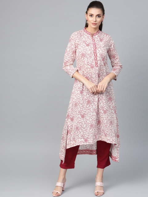 

Biba Women Off-White & Maroon Printed A-Line Kurta