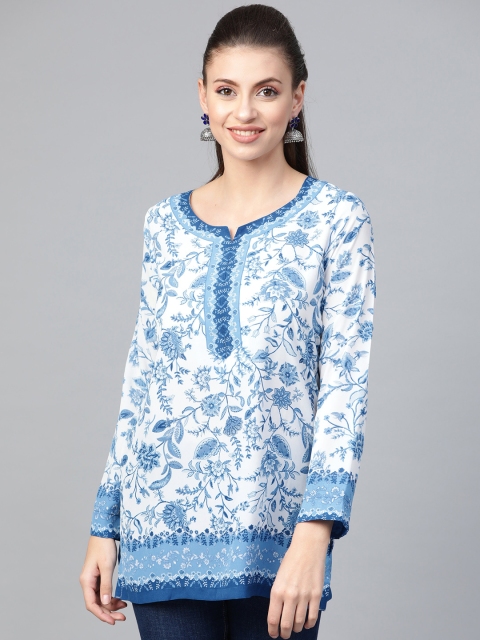 

Biba Women White & Blue Printed Top