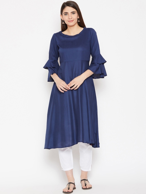 

Biba Women Navy Blue Solid A-Line Kurta
