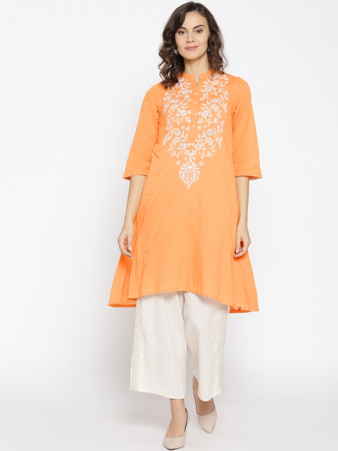 

Biba Women Orange Yoke Design A-Line Kurta
