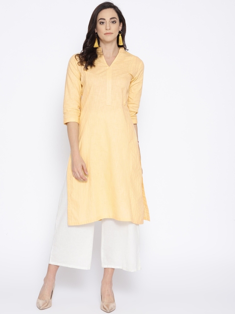 

Biba Women Yellow Solid Straight Kurta