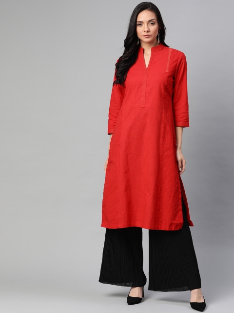 

Biba Women Red Solid Straight Kurta