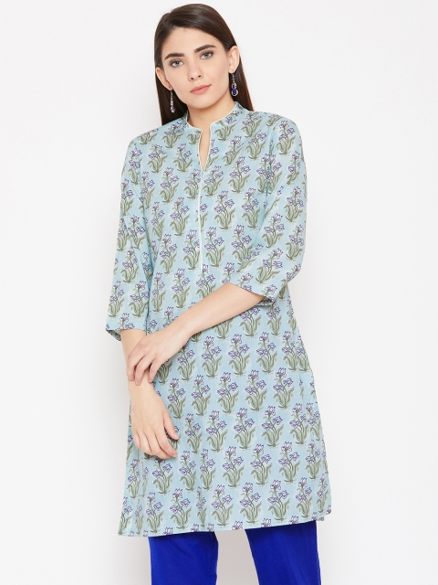 

Biba Women Blue & Green Printed A-Line Kurta