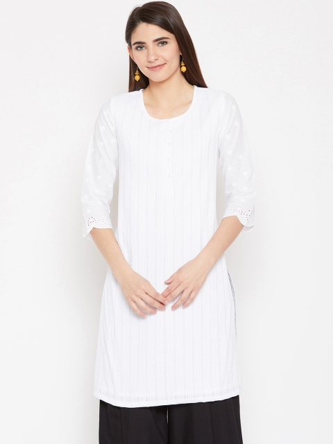 

Biba Women White Solid Straight Kurta
