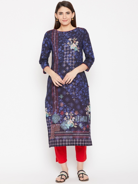 

Biba Women Blue Printed Straight Kurta