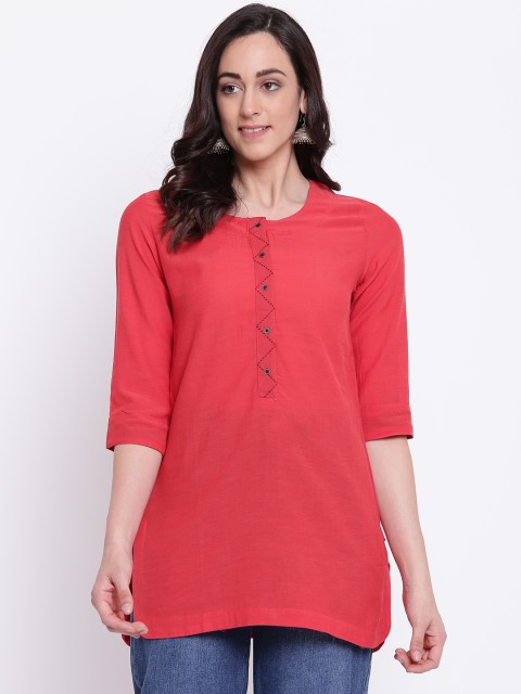 

Biba Women Red Solid Straight Kurti