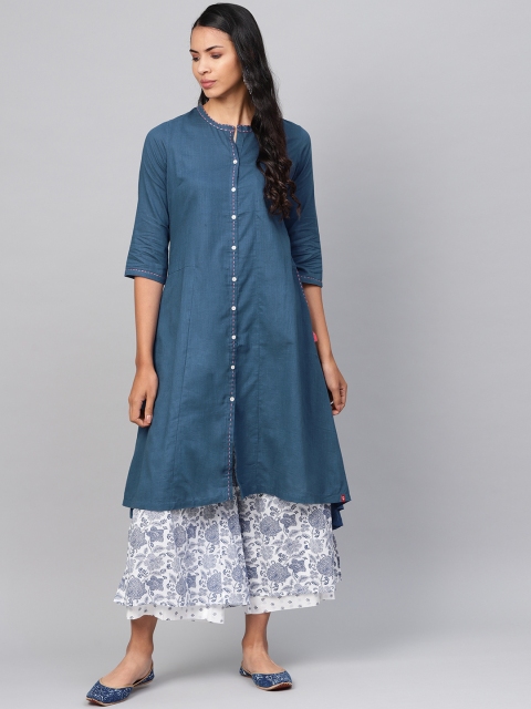 

Biba Women Teal Blue Solid A-Line Kurta