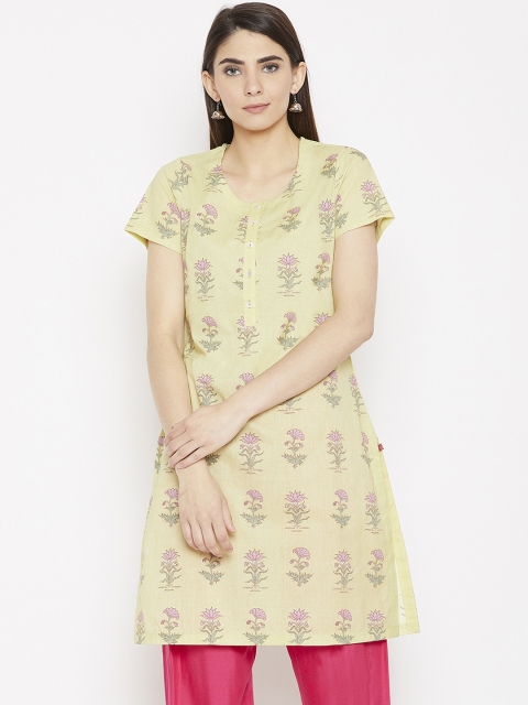 

Biba Women Green & Pink Printed A-Line Kurta