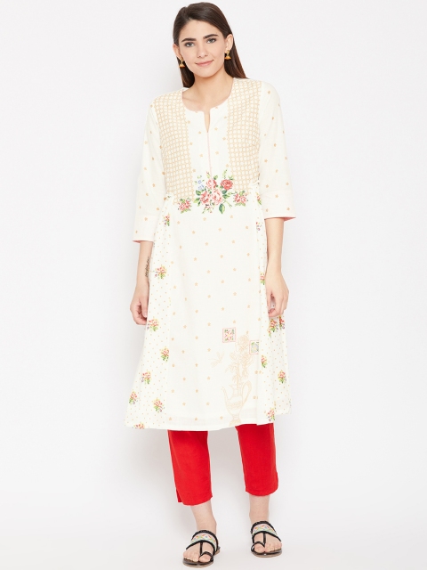 

Biba Women White & Red Printed A-Line Kurta