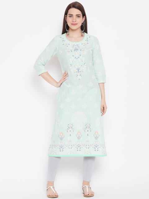 

Biba Women Blue & White Printed Straight Kurta