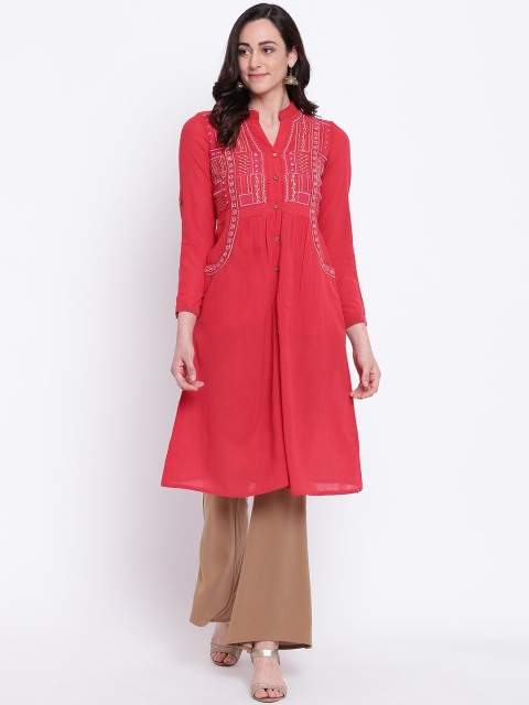 

Biba Women Red Yoke Design A-Line Kurta