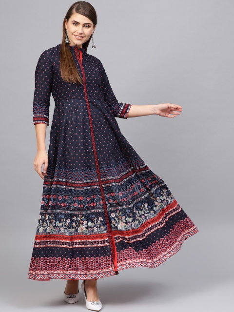 

Biba Women Navy Blue & Pink Printed A-Line Kurta