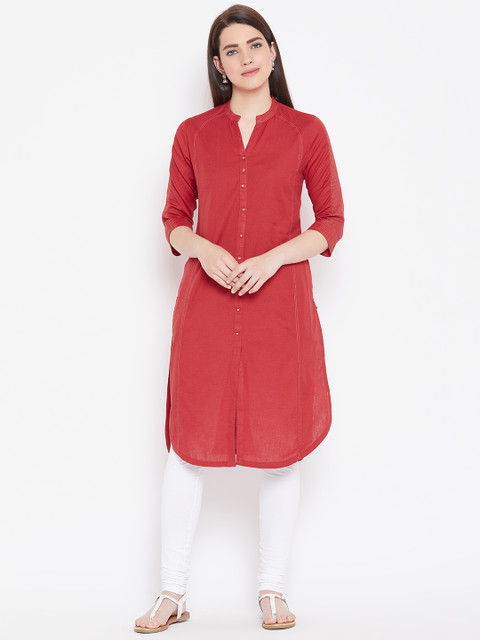 

Biba Women Red Solid Straight Kurta