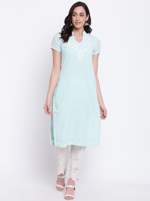 

Biba Women Blue Yoke Design Straight Kurta