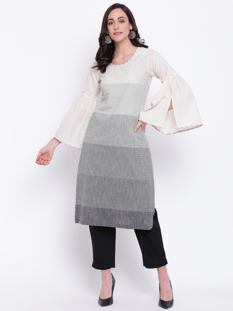 

Biba Women Off-White & Black Striped Straight Kurta