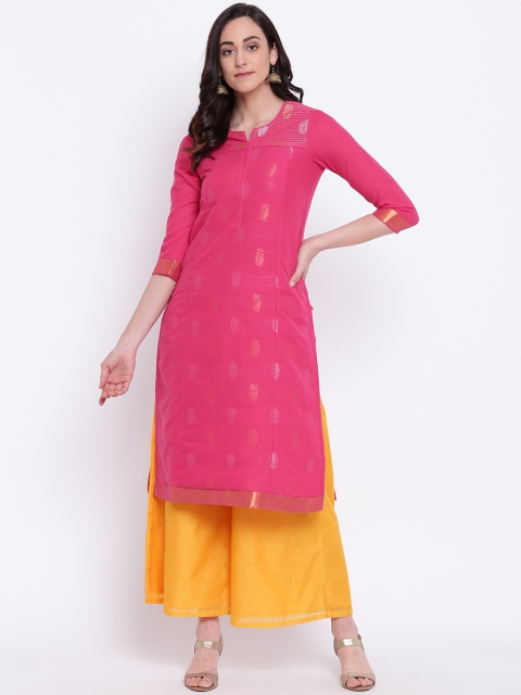 

Biba Women Pink Woven Design Straight Kurta