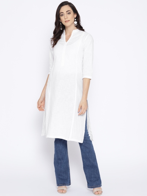 

Biba Women White Solid Straight Kurta
