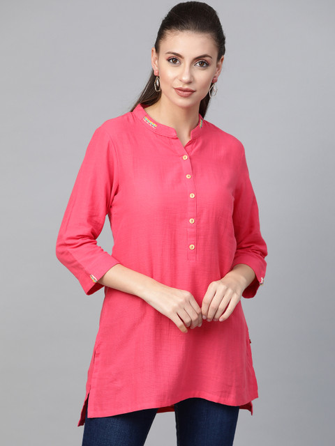 

Biba Women Pink Solid Pure Cotton Top