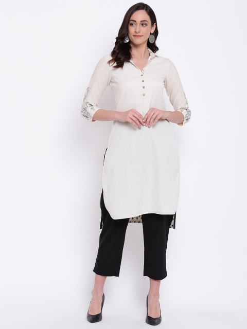 

Biba Women Off-White Solid Straight Kurta