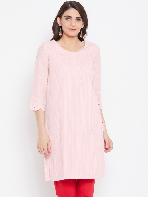 

Biba Women Pink Pleated Straight Kurta