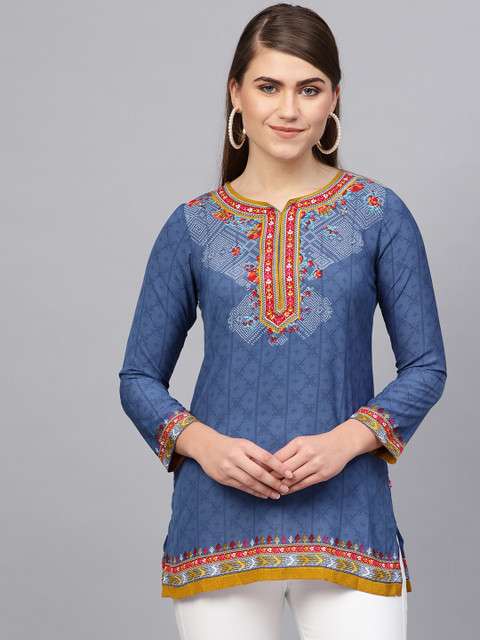 

Biba Women Blue & Red Printed Straight Kurti