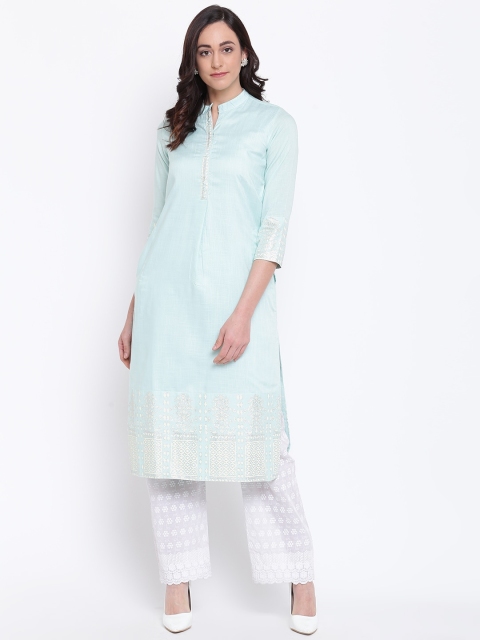 

Biba Women Light Blue Printed Straight Kurta