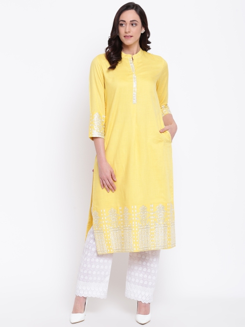 

Biba Women Yellow Solid Straight Kurta