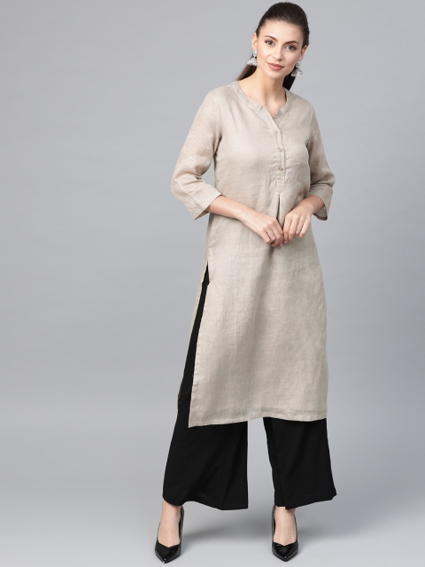 

Biba Women Beige Solid Straight Kurta