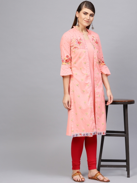 

Biba Women Peach-Coloured Printed Layered A-Line Kurta