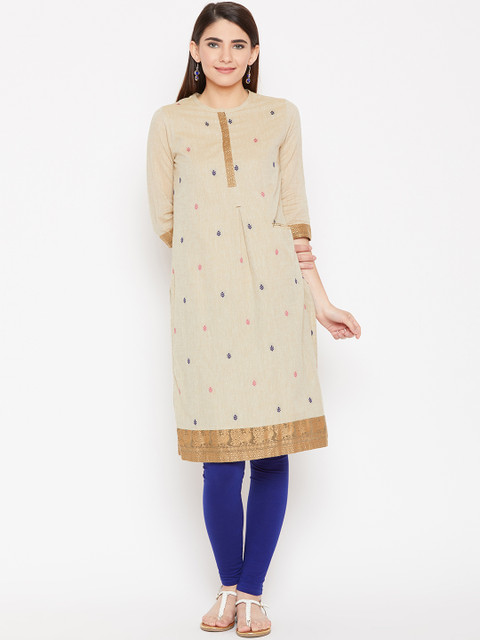 

Biba Women Beige Woven Design Straight Kurta