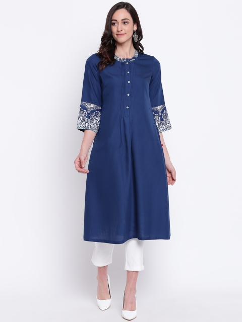 

Biba Women Navy Blue Solid A-Line Kurta