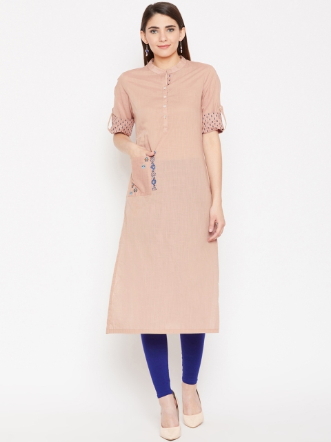 

Biba Women Beige Solid Straight Kurta