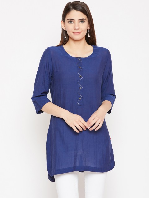 

Biba Women Navy Blue Solid Pure Cotton Straight Kurti