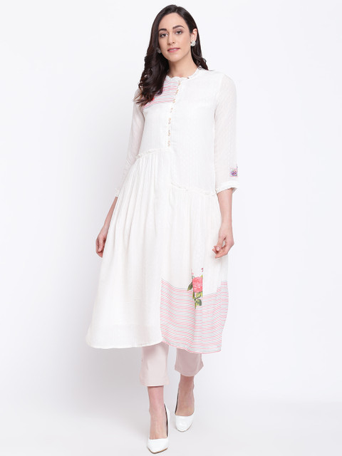 

Biba Women Off-White Woven Design A-Line Kurta