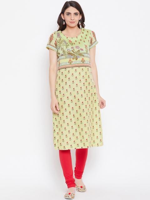 

Biba Women Green & Red Printed Straight Kurta