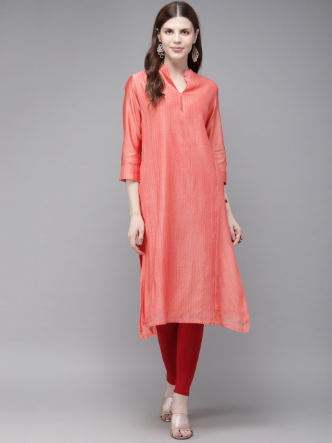 

Biba Women Peach-Coloured Solid Straight Kurta