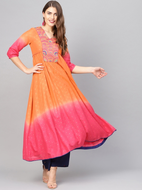 

Biba Women Orange & Pink Dyed Anarkali Kurta