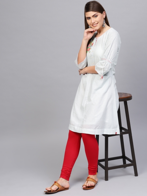 

Biba Women Grey & White Striped A-Line Kurta