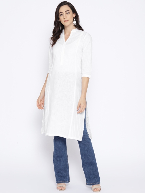 

Biba Women White Solid Straight Kurta