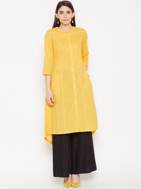 

Biba Women Yellow Solid A-Line Kurta