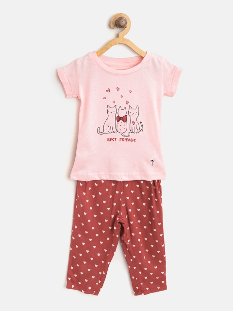 

Palm Tree Girls Pink & Maroon Printed T-shirt with Trousers